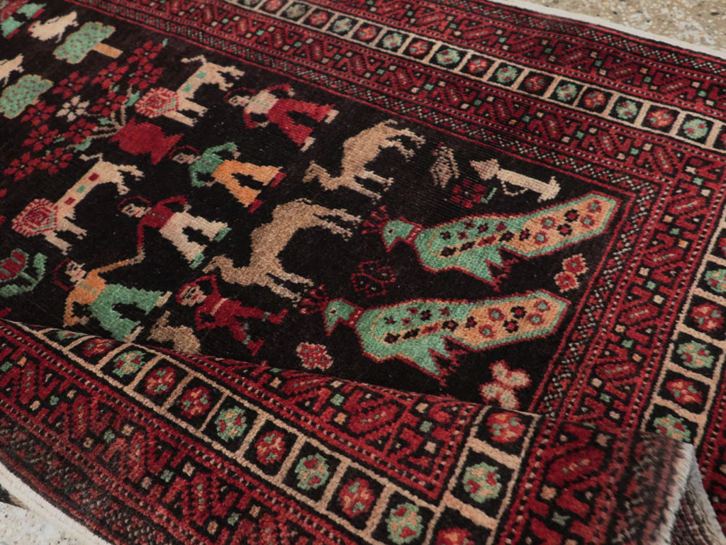 Vintage Persian Baluch Pictorial Rug, No.26464 - Staging