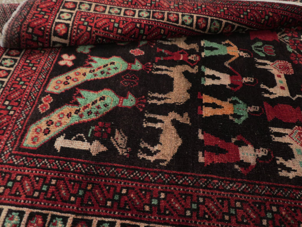 Vintage Persian Baluch Pictorial Rug, No.26464 - Staging