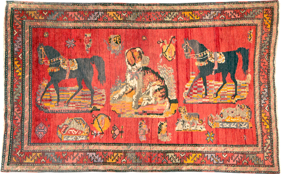 Vintage Pictorial Karabagh Rug, No.26474 - Staging