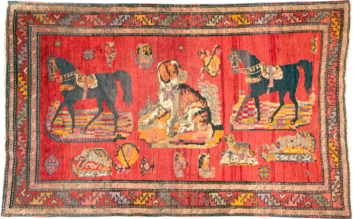 Vintage Pictorial Karabagh Rug, No.26474 - Staging
