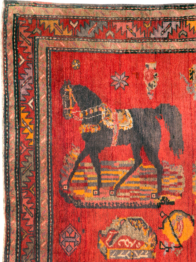 Vintage Pictorial Karabagh Rug, No.26474 - Staging