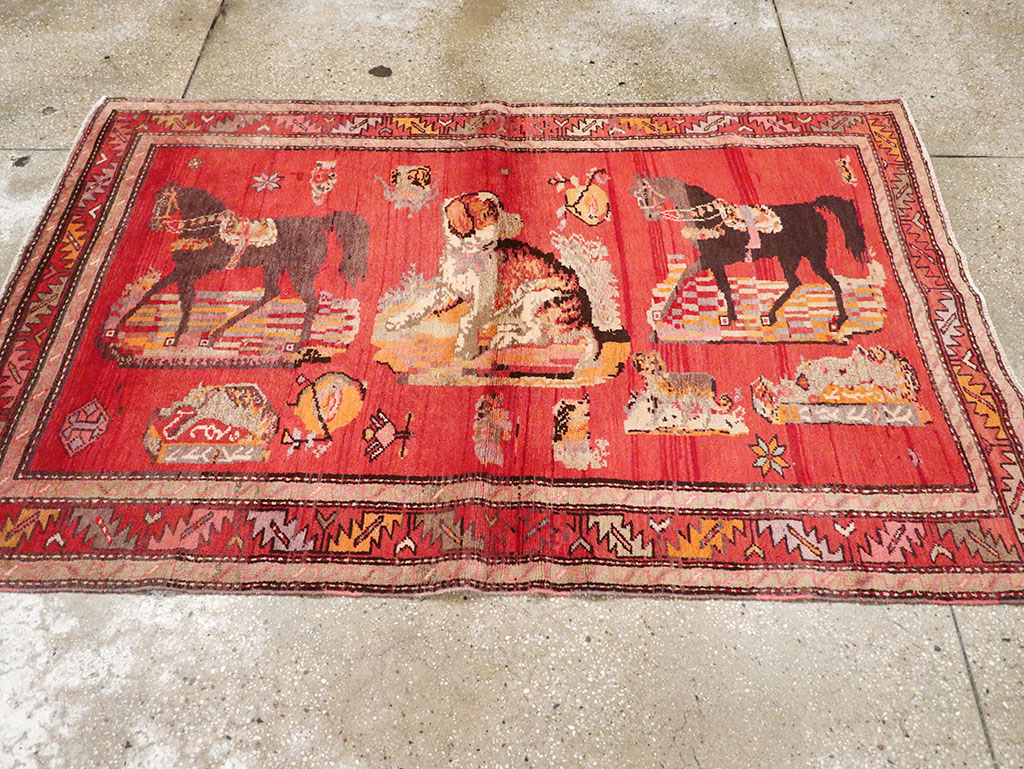 Vintage Pictorial Karabagh Rug, No.26474 - Staging