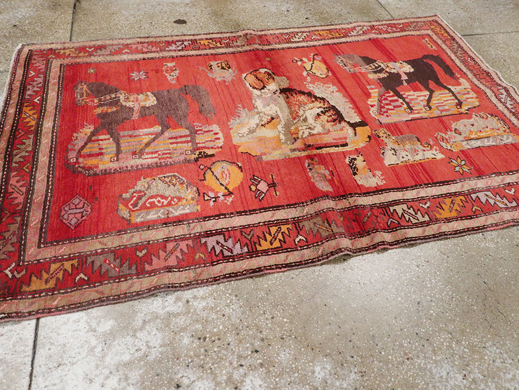 Vintage Pictorial Karabagh Rug, No.26474 - Staging