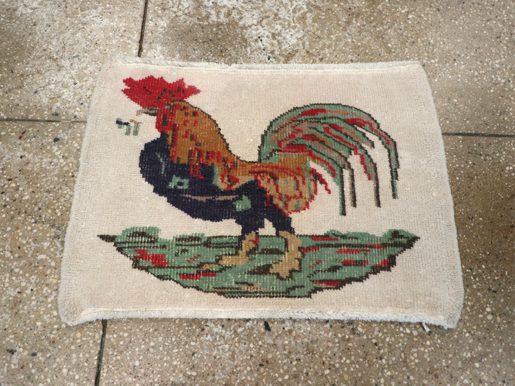 Vintage Turkish Anatolian Pictorial Throw Rug, No.26481 - Staging