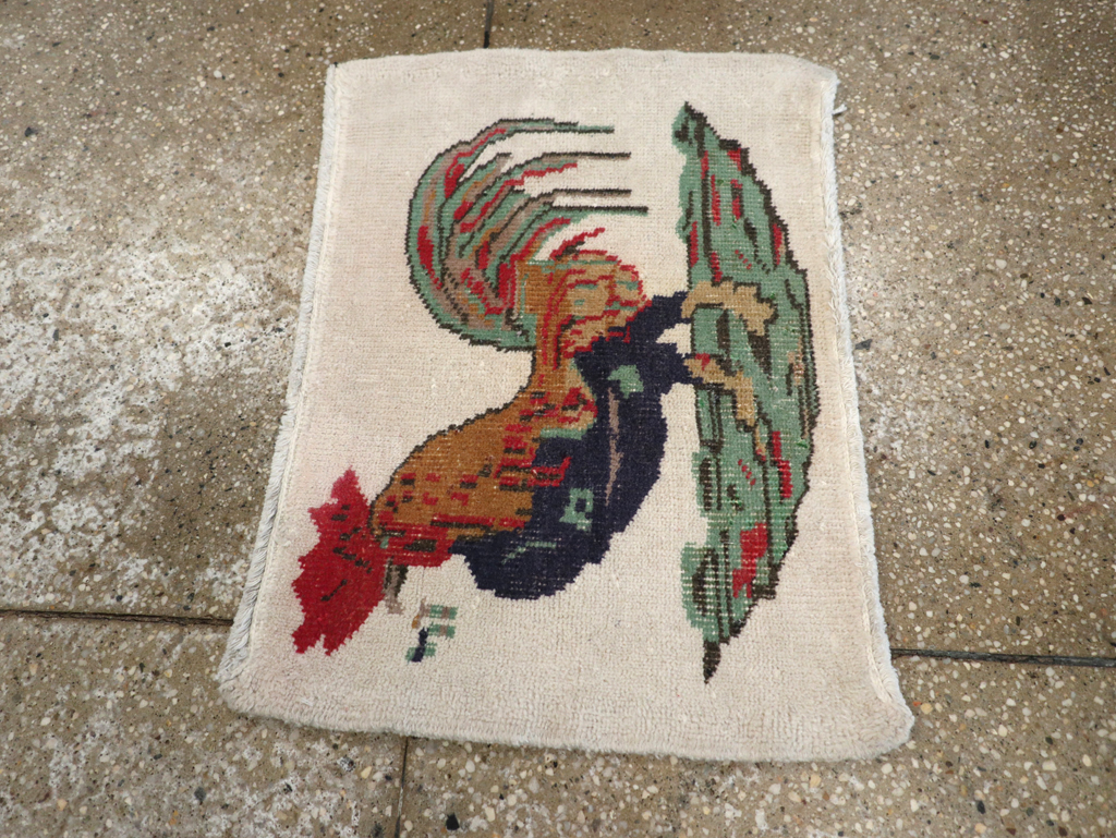 Vintage Turkish Anatolian Pictorial Throw Rug, No.26481 - Staging