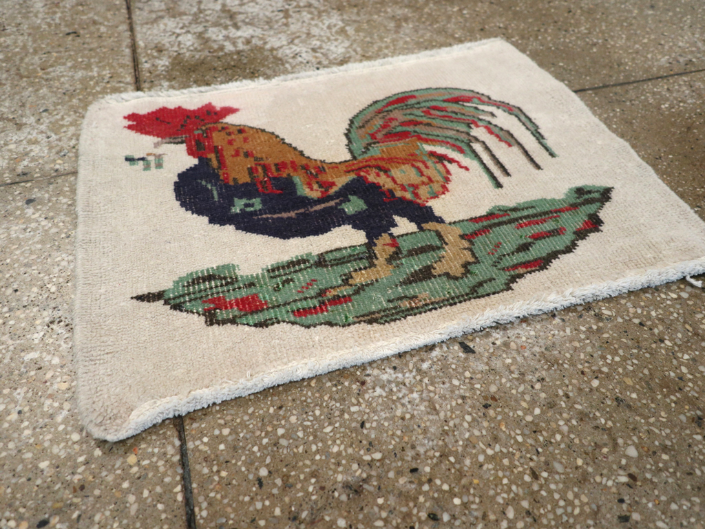 Vintage Turkish Anatolian Pictorial Throw Rug, No.26481 - Staging