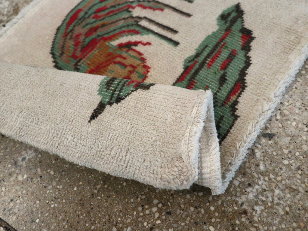 Vintage Turkish Anatolian Pictorial Throw Rug, No.26481 - Staging