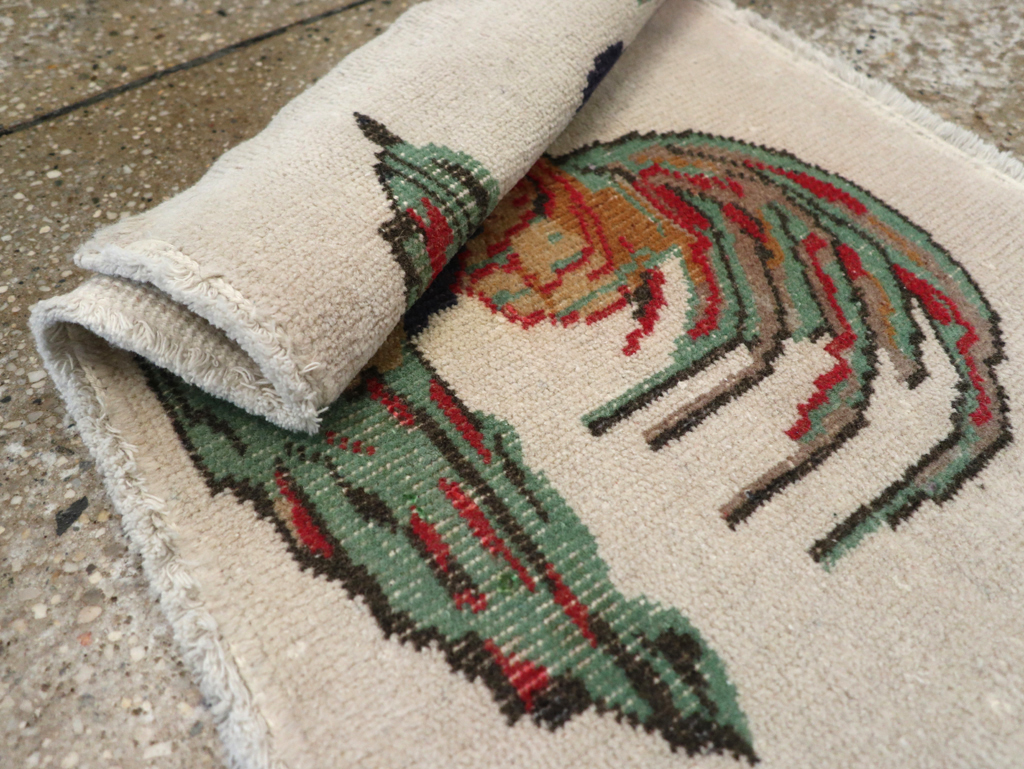 Vintage Turkish Anatolian Pictorial Throw Rug, No.26481 - Staging