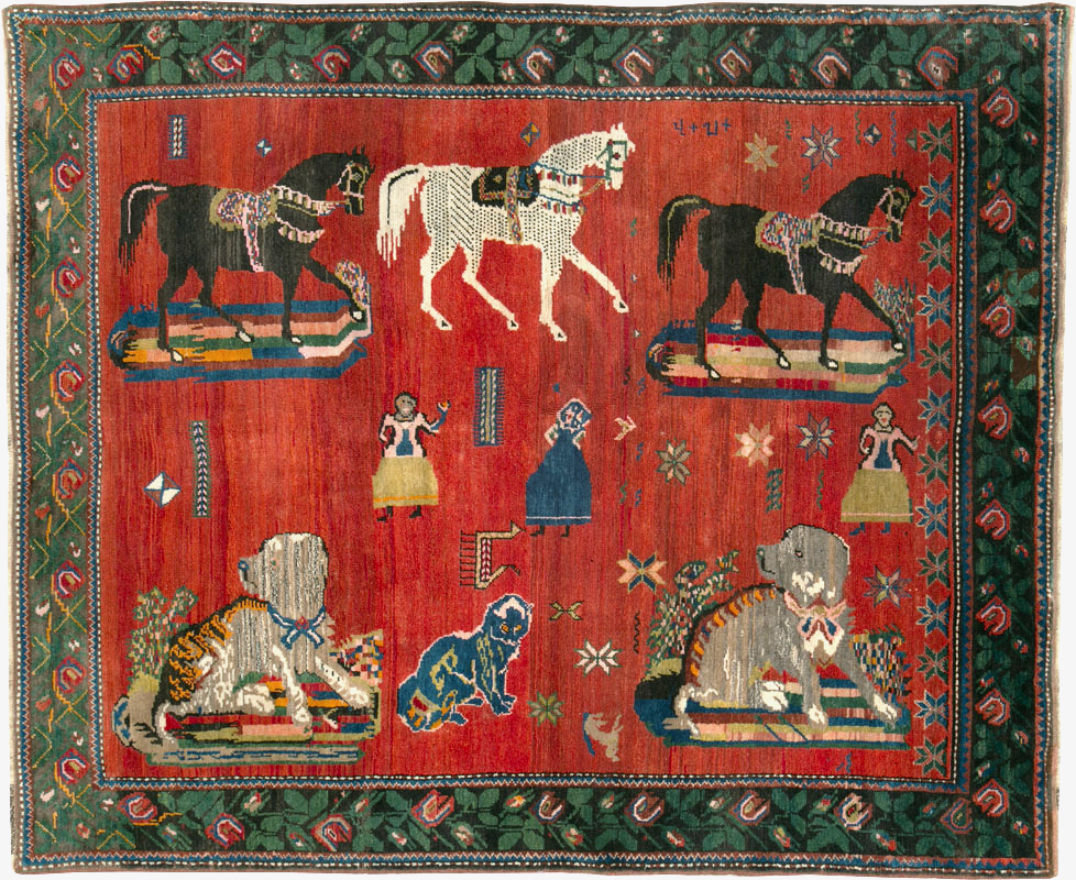 Vintage Pictoral Karabagh Rug, No.26499 - Staging