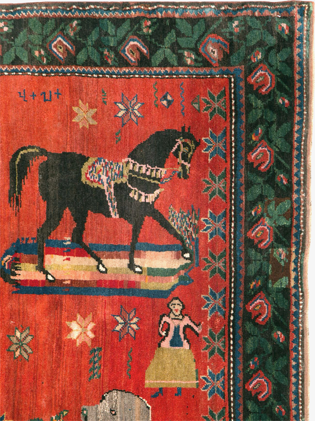 Vintage Pictoral Karabagh Rug, No.26499 - Staging