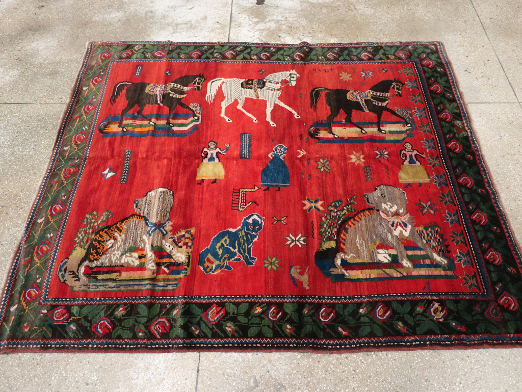 Vintage Pictoral Karabagh Rug, No.26499 - Staging