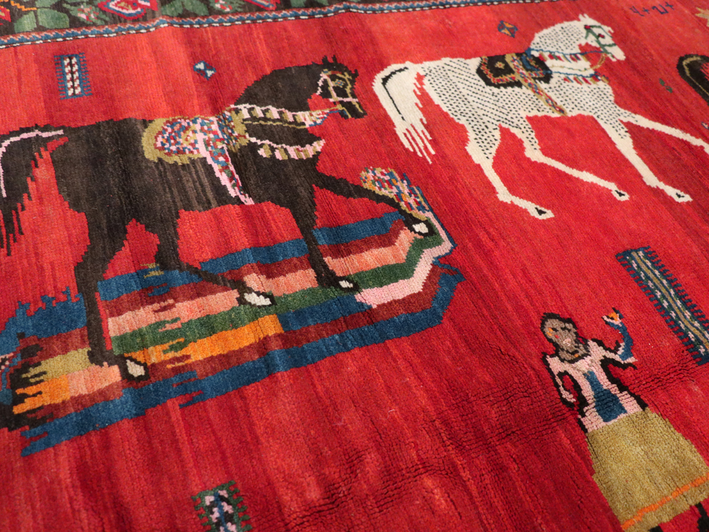 Vintage Pictoral Karabagh Rug, No.26499 - Staging