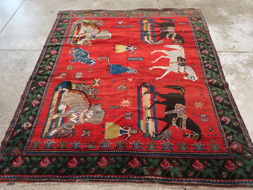Vintage Pictoral Karabagh Rug, No.26499 - Staging