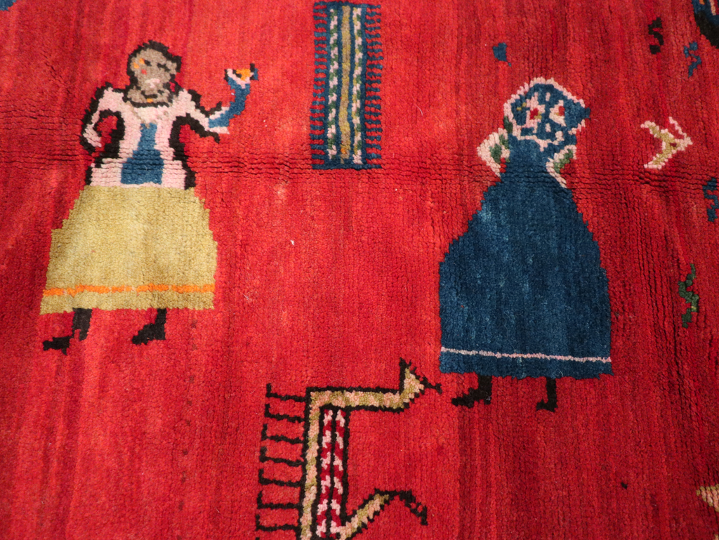 Vintage Pictoral Karabagh Rug, No.26499 - Staging