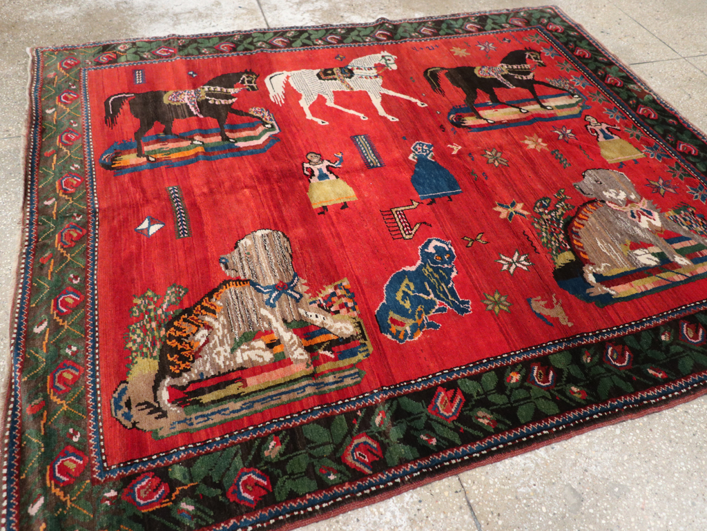 Vintage Pictoral Karabagh Rug, No.26499 - Staging