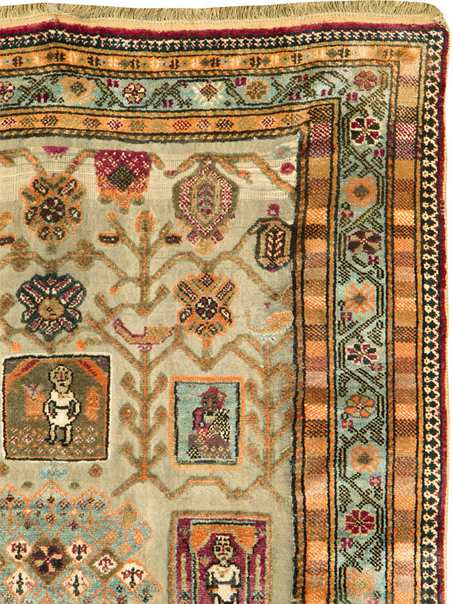 Silk Antique Persian Shiraz Pictorial Souf Throw Rug, No.26503 - Staging
