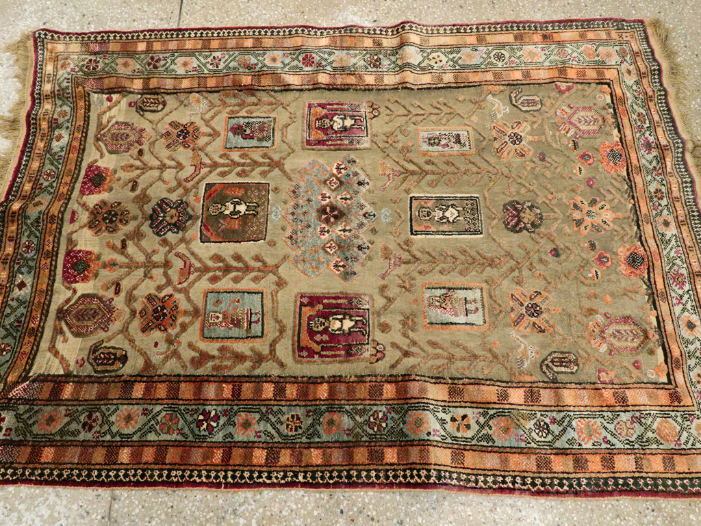 Silk Antique Persian Shiraz Pictorial Souf Throw Rug, No.26503 - Staging