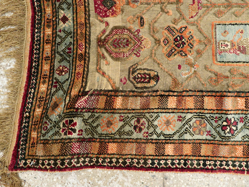 Silk Antique Persian Shiraz Pictorial Souf Throw Rug, No.26503 - Staging