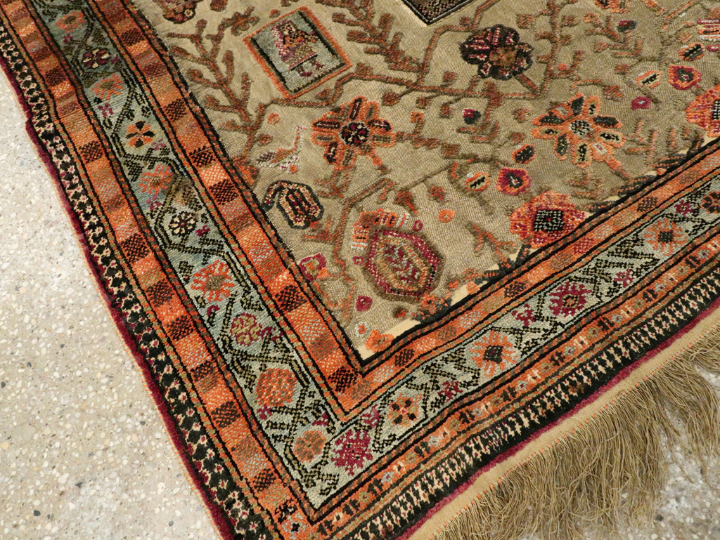 Silk Antique Persian Shiraz Pictorial Souf Throw Rug, No.26503 - Staging