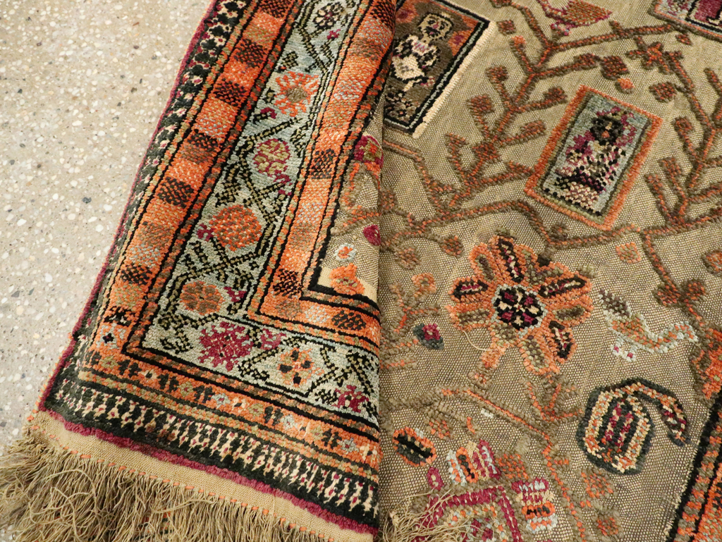 Silk Antique Persian Shiraz Pictorial Souf Throw Rug, No.26503 - Staging
