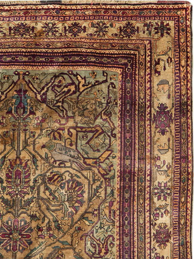 Silk Antique Persian Fereghan Accent Rug, No.26504 - Staging