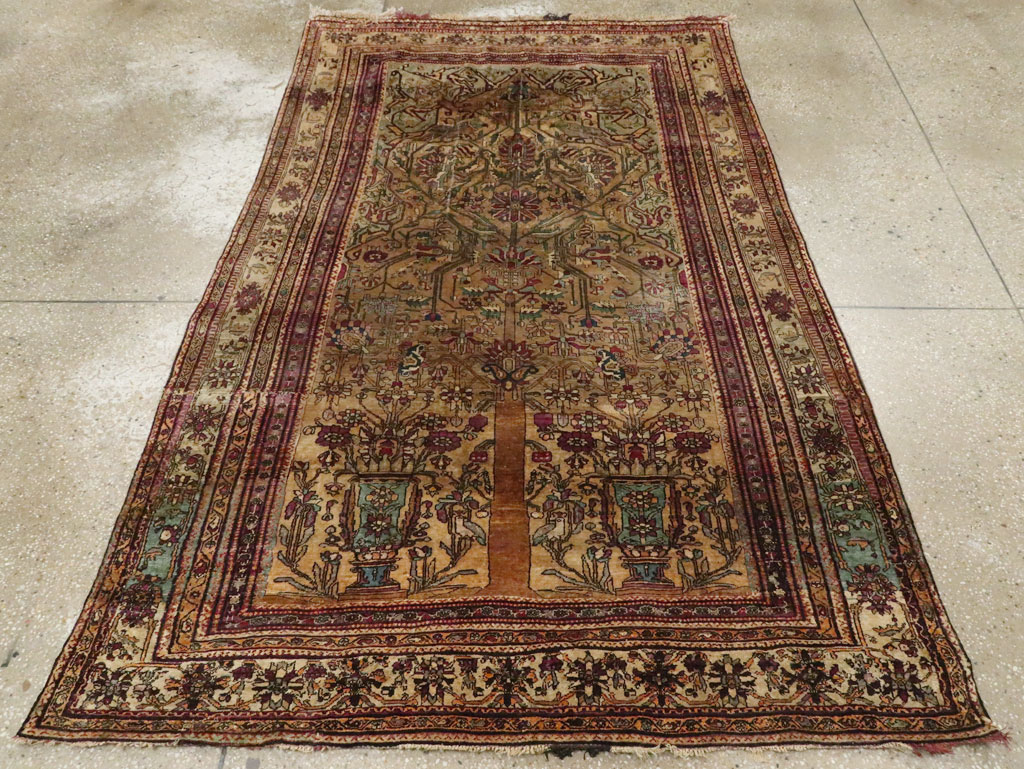 Silk Antique Persian Fereghan Accent Rug, No.26504 - Staging