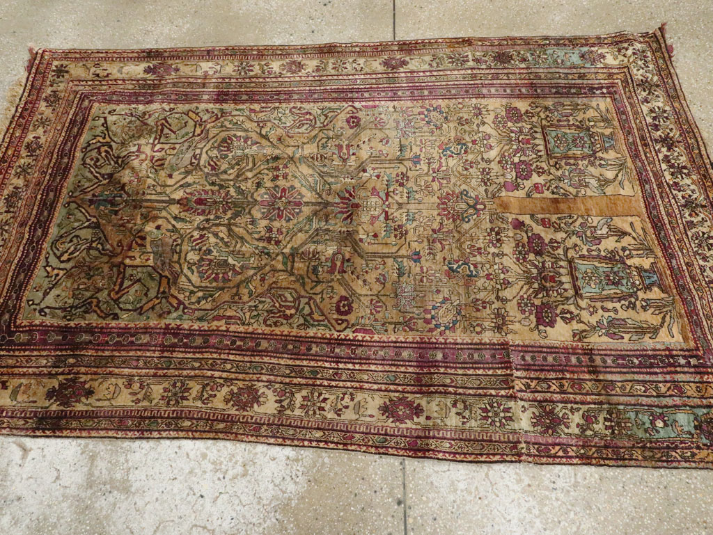 Silk Antique Persian Fereghan Accent Rug, No.26504 - Staging