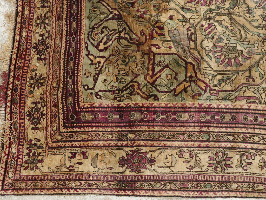 Silk Antique Persian Fereghan Accent Rug, No.26504 - Staging