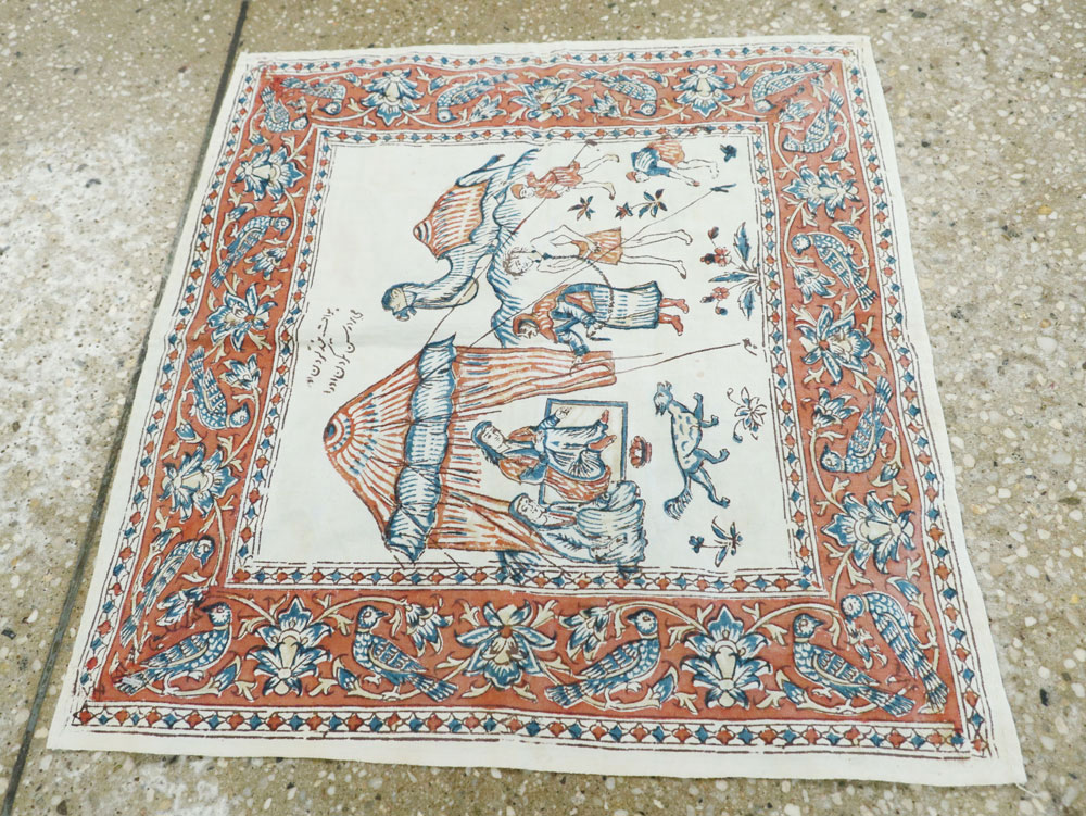 Vintage Persian Isfahan Square Pictorial Textile, No.26609 - Staging