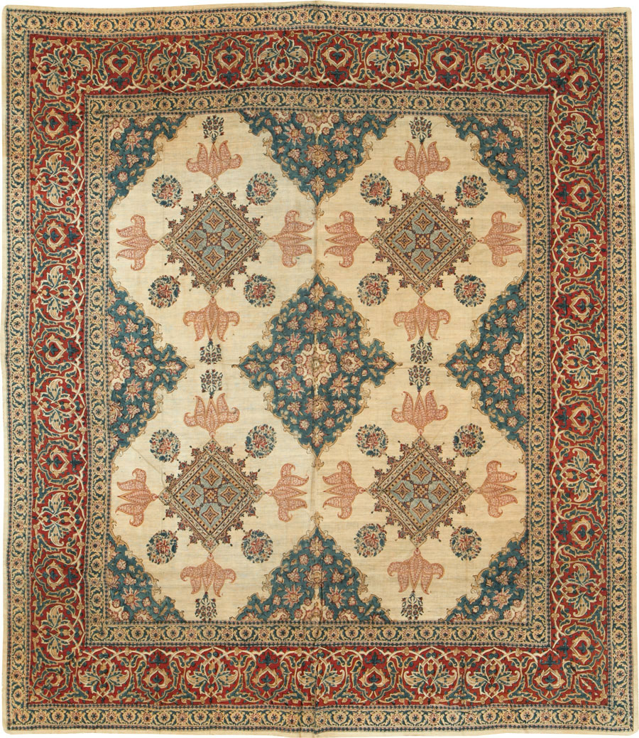Vintage Persian Isfahan Ghalamkari Square Textile, No.26618 - Staging