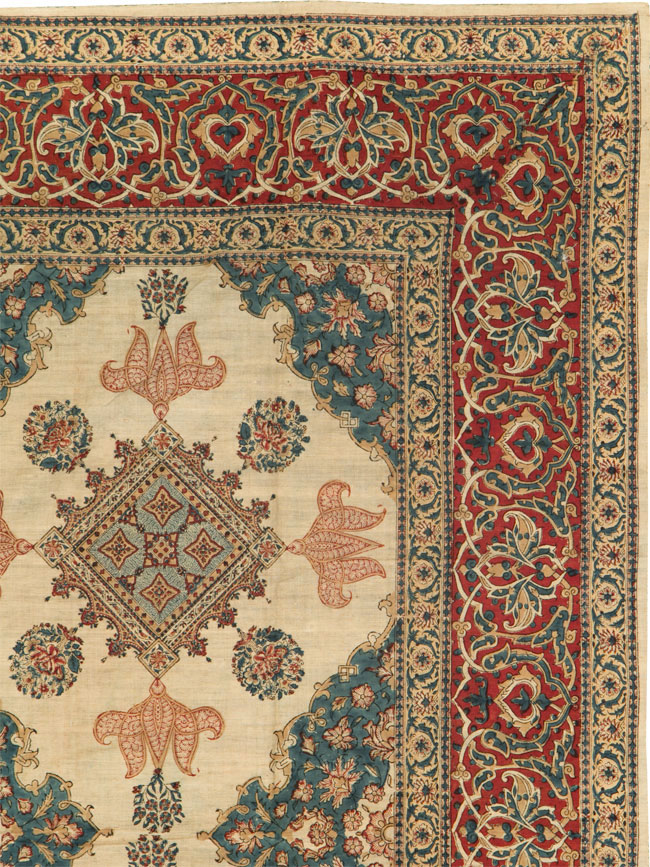 Vintage Persian Isfahan Ghalamkari Square Textile, No.26618 - Staging