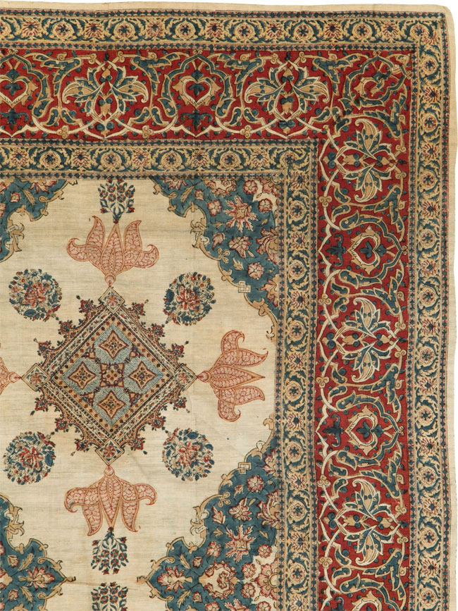 Vintage Persian Isfahan Ghalamkari Square Textile, No.26618 - Staging