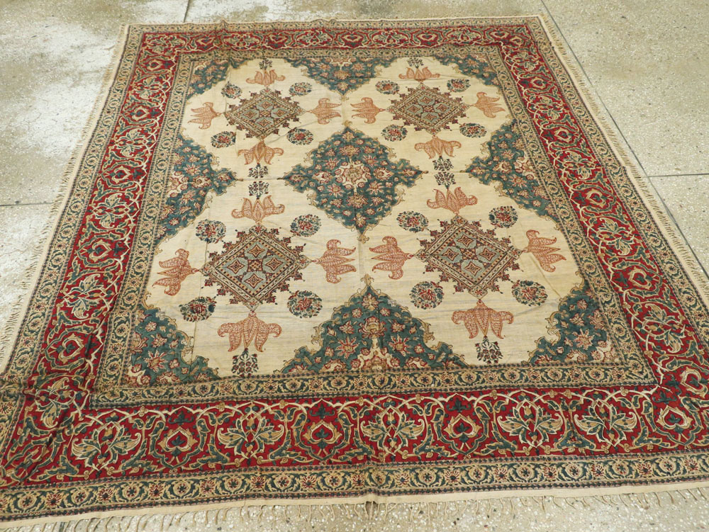 Vintage Persian Isfahan Ghalamkari Square Textile, No.26618 - Staging