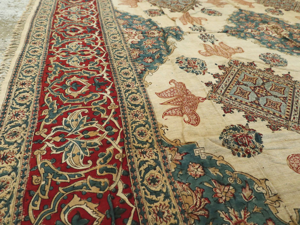 Vintage Persian Isfahan Ghalamkari Square Textile, No.26618 - Staging