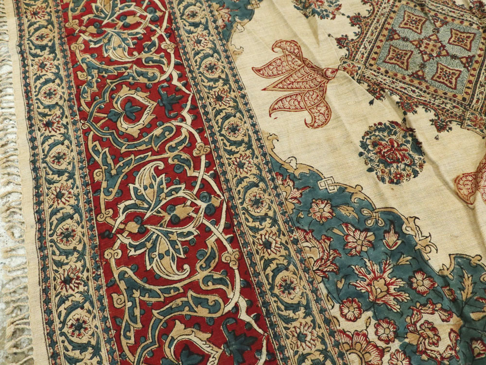 Vintage Persian Isfahan Ghalamkari Square Textile, No.26618 - Staging