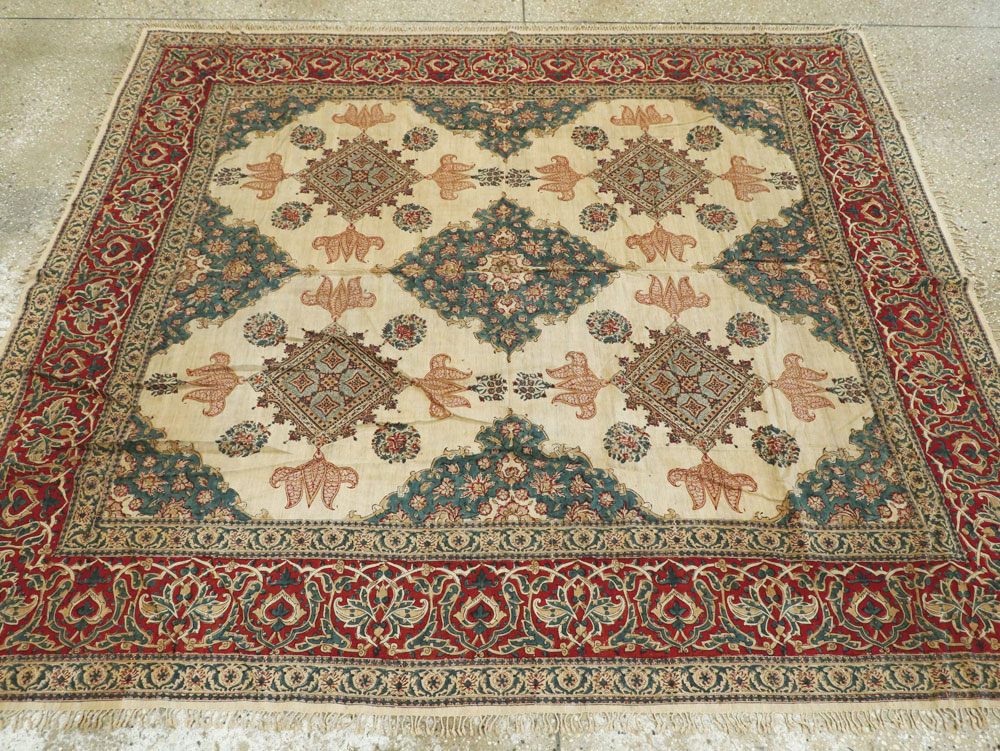 Vintage Persian Isfahan Ghalamkari Square Textile, No.26618 - Staging