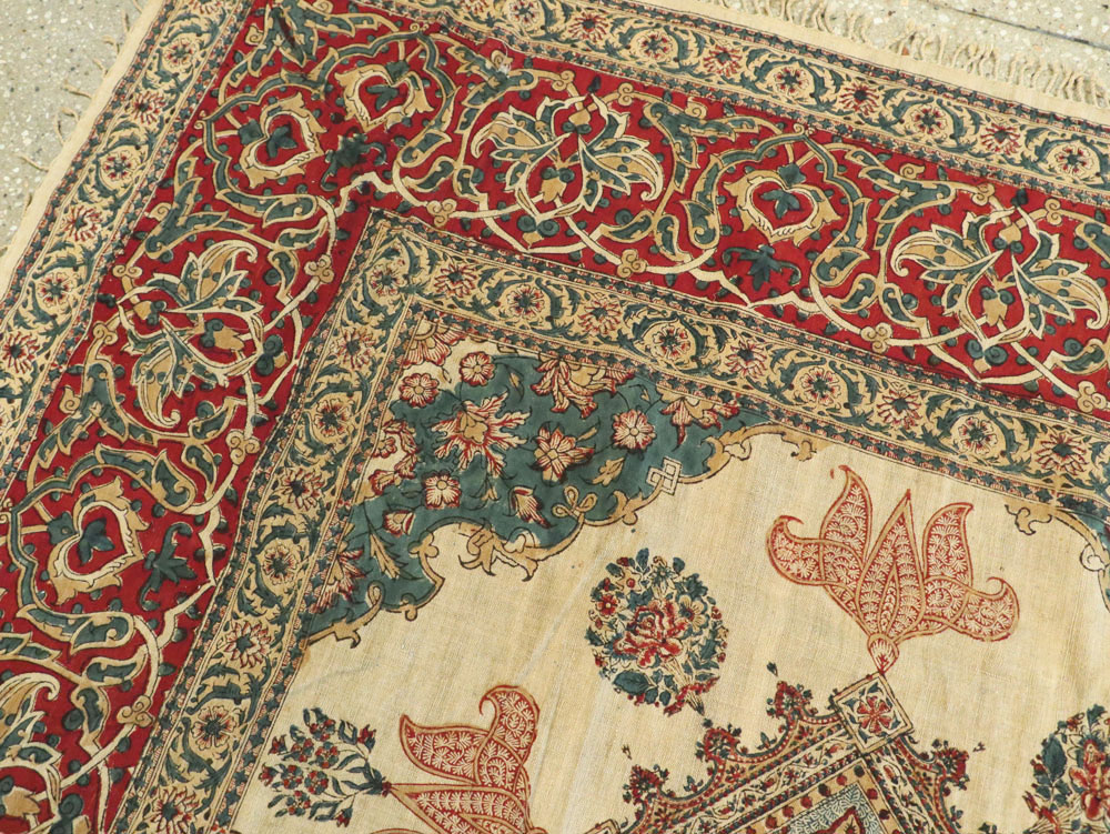 Vintage Persian Isfahan Ghalamkari Square Textile, No.26618 - Staging