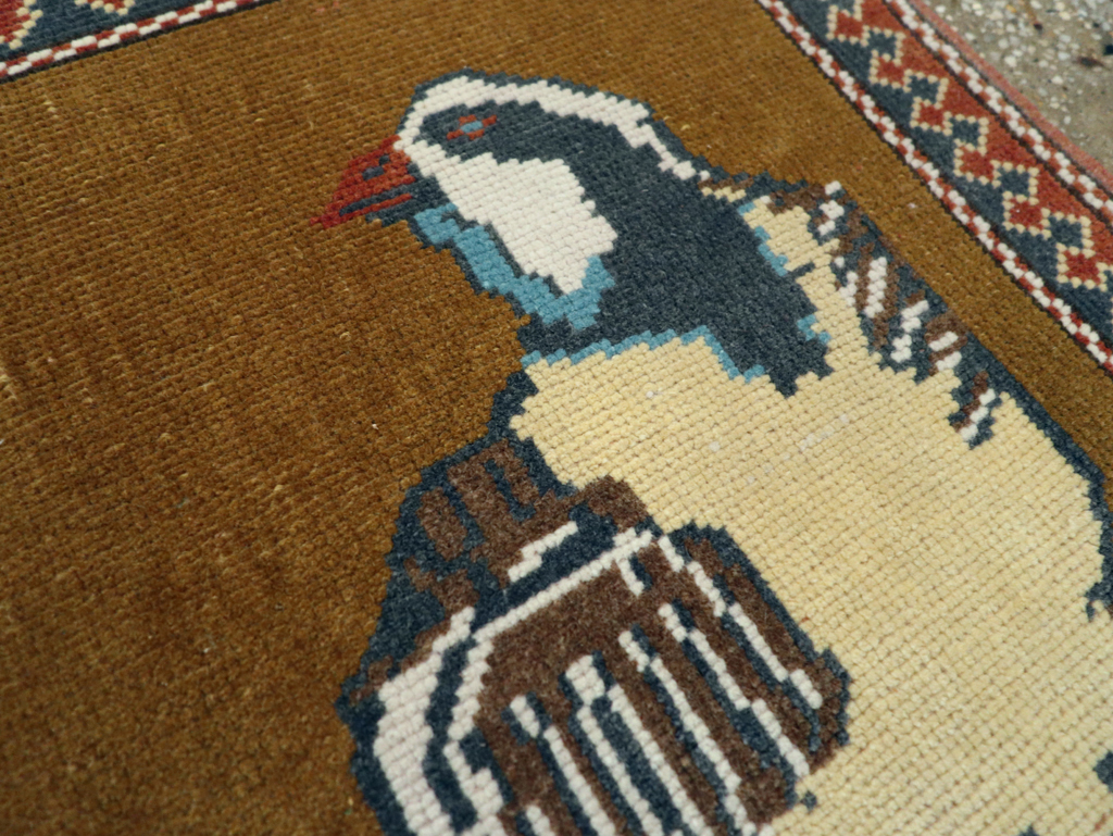 Vintage Turkish Anatolian Pictorial Square Throw Rug, No.26628 - Staging