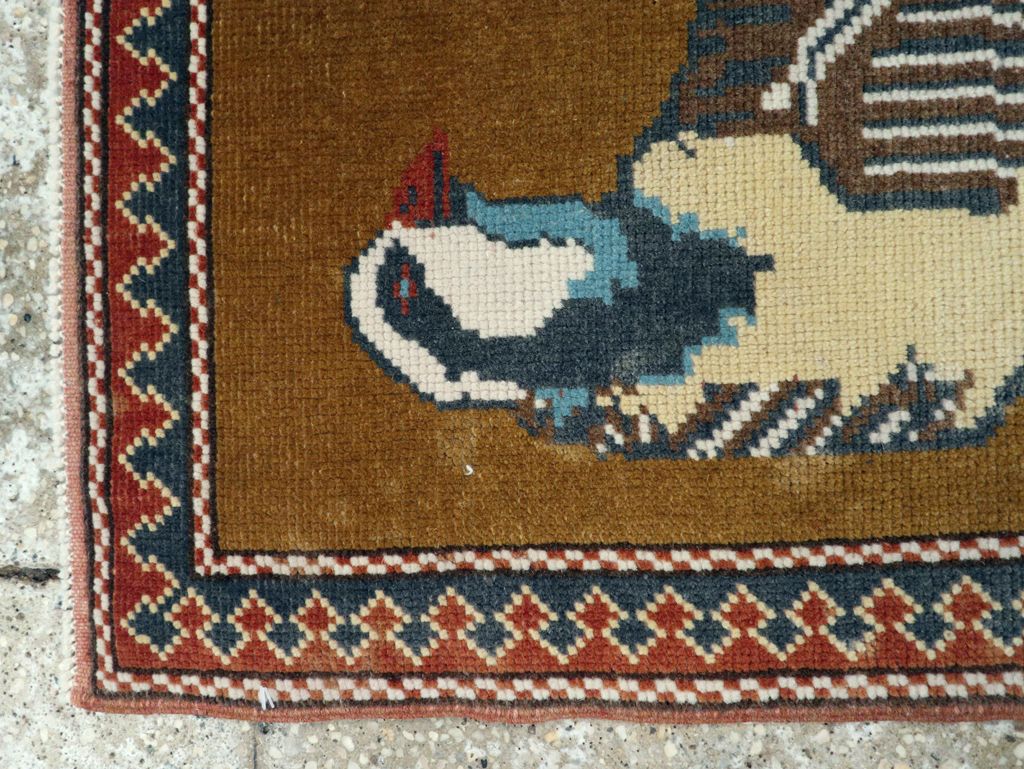 Vintage Turkish Anatolian Pictorial Square Throw Rug, No.26628 - Staging