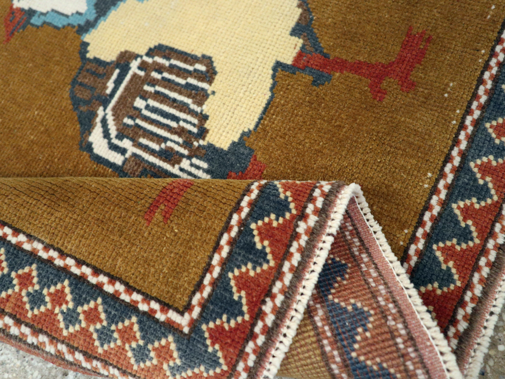 Vintage Turkish Anatolian Pictorial Square Throw Rug, No.26628 - Staging