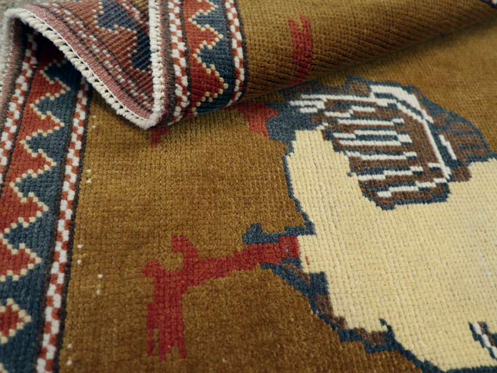 Vintage Turkish Anatolian Pictorial Square Throw Rug, No.26628 - Staging