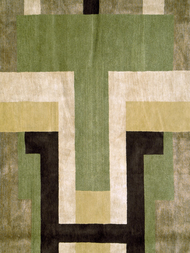 Modern Tibetan Art Deco Square Large Room Size Carpet Inspired By Edward McKnight Kauffer, No.26642 - Staging