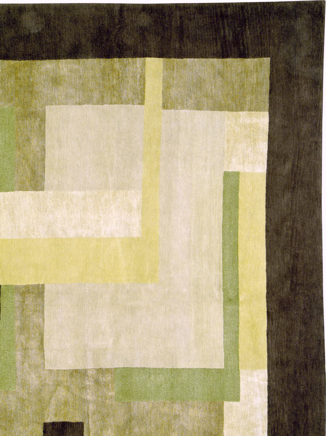 Modern Tibetan Art Deco Large Square Room Size Carpet Inspired By Edward McKnight Kauffer, No.26642 - Staging