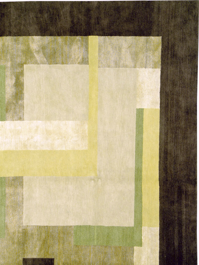 Modern Tibetan Art Deco Square Large Room Size Carpet Inspired By Edward McKnight Kauffer, No.26642 - Staging