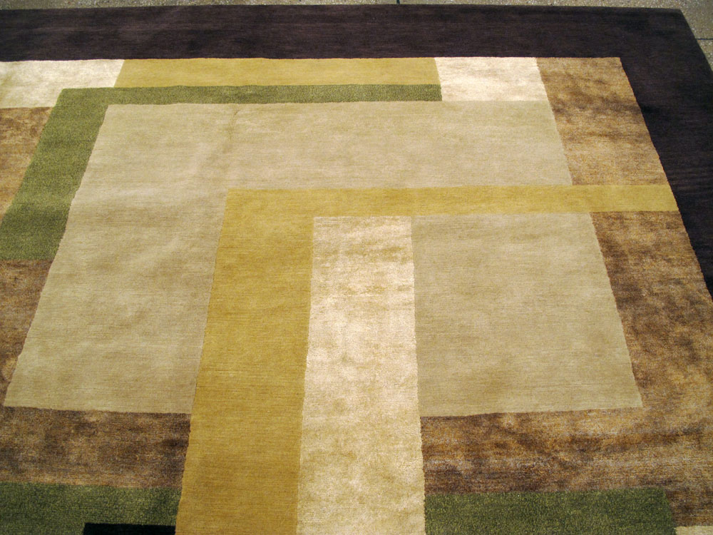 Modern Tibetan Art Deco Large Square Room Size Carpet Inspired By Edward McKnight Kauffer, No.26642 - Staging