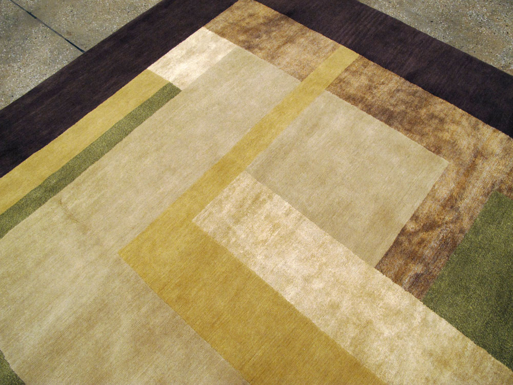 Modern Tibetan Art Deco Square Large Room Size Carpet Inspired By Edward McKnight Kauffer, No.26642 - Staging