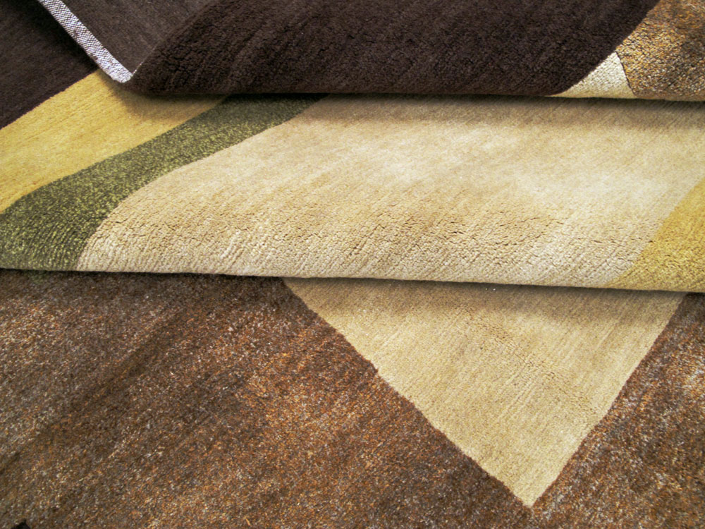 Modern Tibetan Art Deco Large Square Room Size Carpet Inspired By Edward McKnight Kauffer, No.26642 - Staging