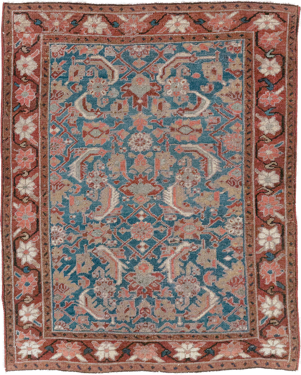 Antique Persian Heriz Throw Rug, No.26667 - Staging