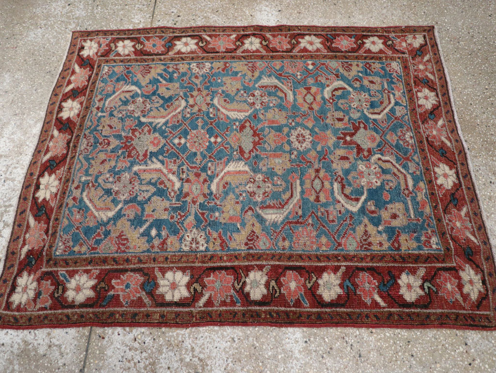 Antique Persian Heriz Throw Rug, No.26667 - Staging