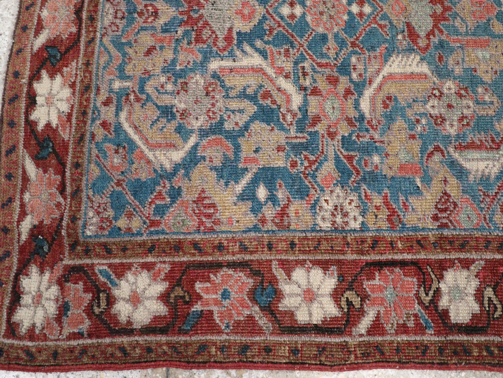Antique Persian Heriz Throw Rug, No.26667 - Staging